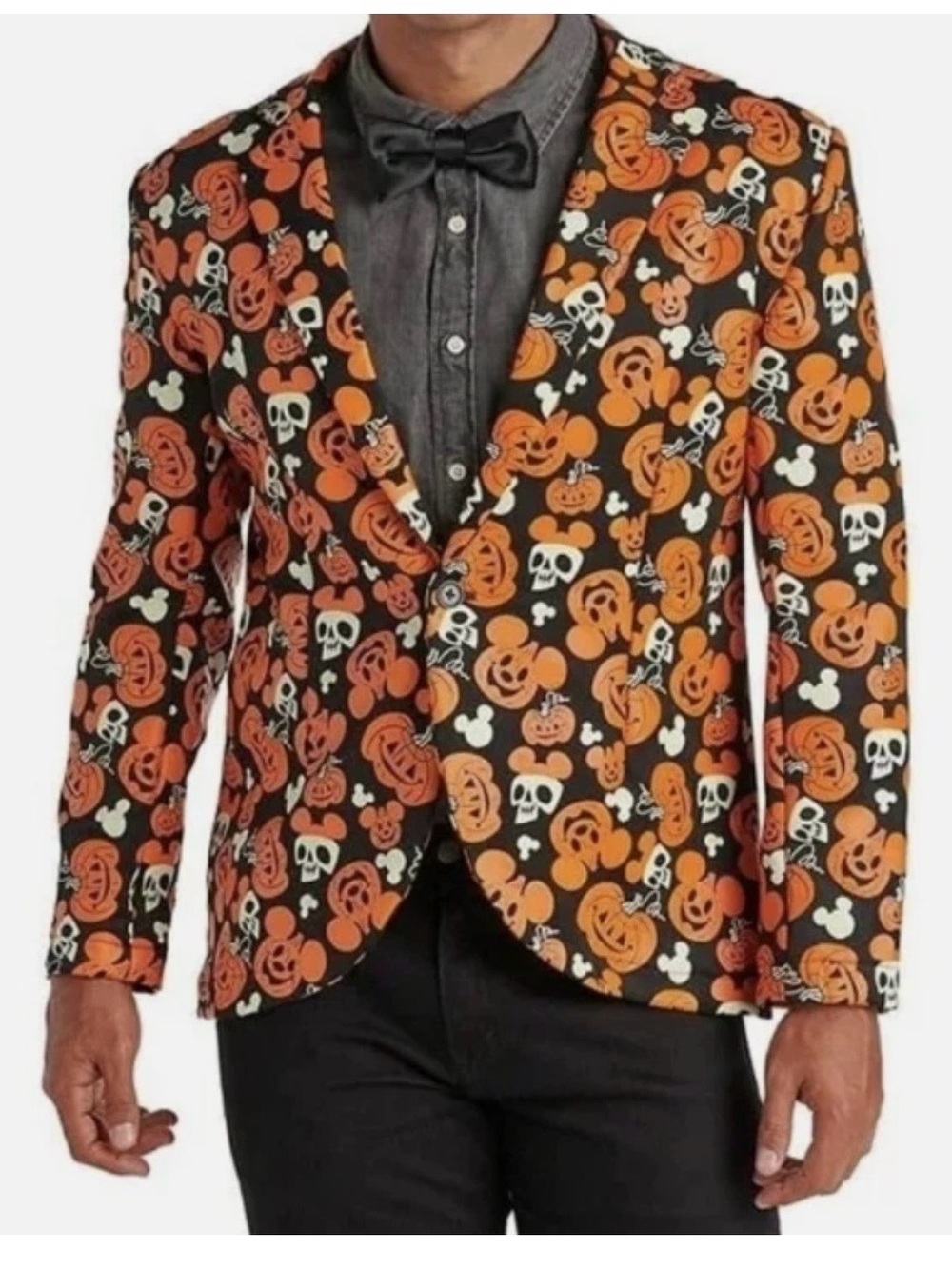 DISNEY Glow in the Dark Halloween Pumpkin Mickey Blazer & Light up Tie S/M NWT